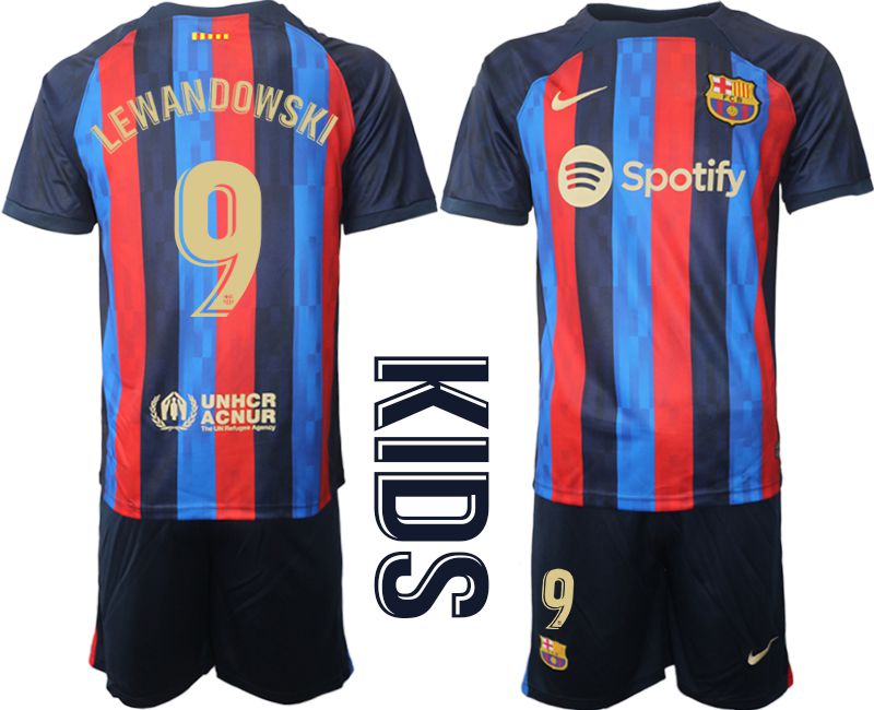 Youth 2022-2023 Club Barcelona home blue 9 Soccer Jersey